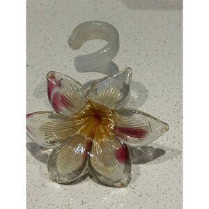 Vintage Murano Glass Type Lily Flower Holder in Back Clear Glass Size 6"x5"